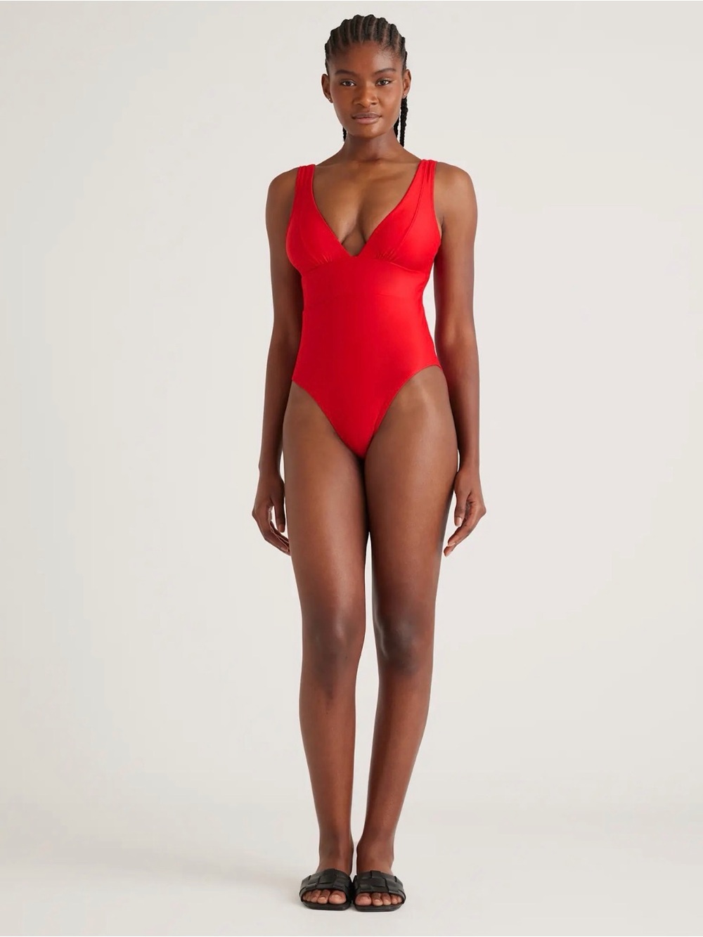 Women’s Italian Plunge One-Piece Swimsuit Cherry Red Quince New with tags Medium